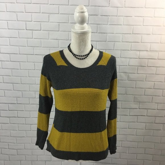 Madewell Sweaters - Grey and Yellow Striped Madewell Pullover Sweater Crew Neck Long Sleeves Size S